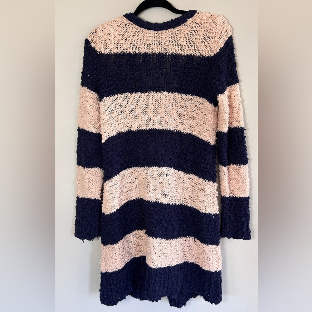 FREE PEOPLE Rugby Striped Chunky Bouclé Knit Long Cardigan Boho Cottage Size M - Picture 12 of 15